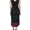 Black Silk Polka Dot V-neck Tassel Midi Dress - Image 7