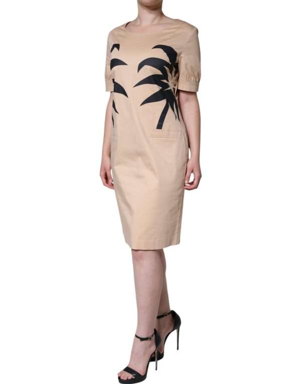 Beige Cotton Short Sleeve Knee Length Dress - Image 3