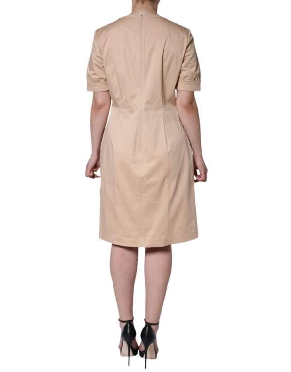 Beige Cotton Short Sleeve Knee Length Dress - Image 4