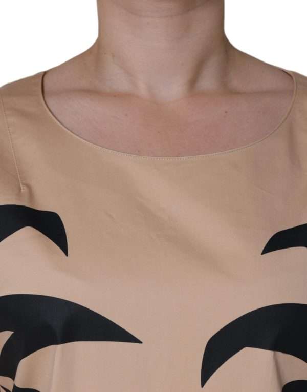 Beige Cotton Short Sleeve Knee Length Dress - Image 5