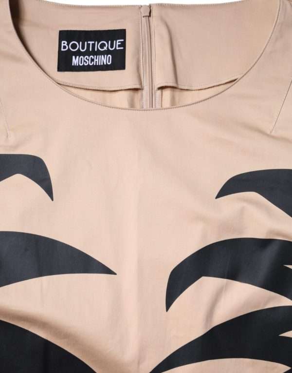 Beige Cotton Short Sleeve Knee Length Dress - Image 6