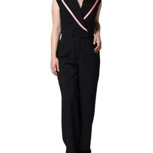 Black Wool Blend Sleeveless Jumpsuit Dress