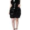 Black Polyester Ruched Coated Mini Dress - Image 3