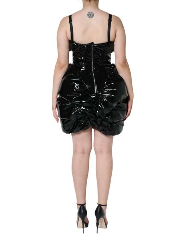 Black Polyester Ruched Coated Mini Dress - Image 5