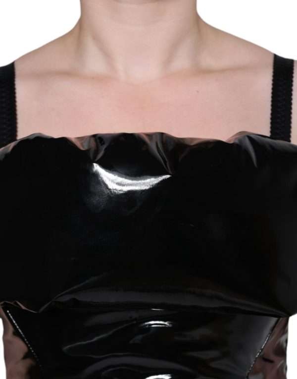 Black Polyester Ruched Coated Mini Dress - Image 7