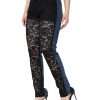 Black Floral Lace Front Skinny Denim Jeans - Image 3