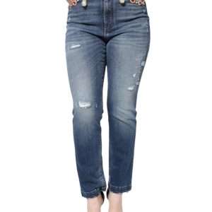 Dark Blue Cotton Tattered Skinny Denim Jeans