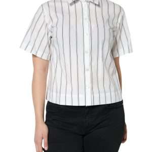 White Striped Collared Short Sleeve Polo Top