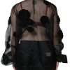 Black Nylon Mesh Transparent Floral Blouse - Image 4