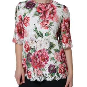 White Peony Lace Short Sleeves Blouse Top