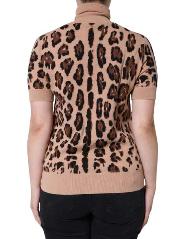 Beige Leopard Print Wool Turtleneck Top - Image 4