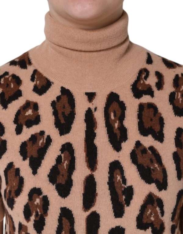 Beige Leopard Print Wool Turtleneck Top - Image 5