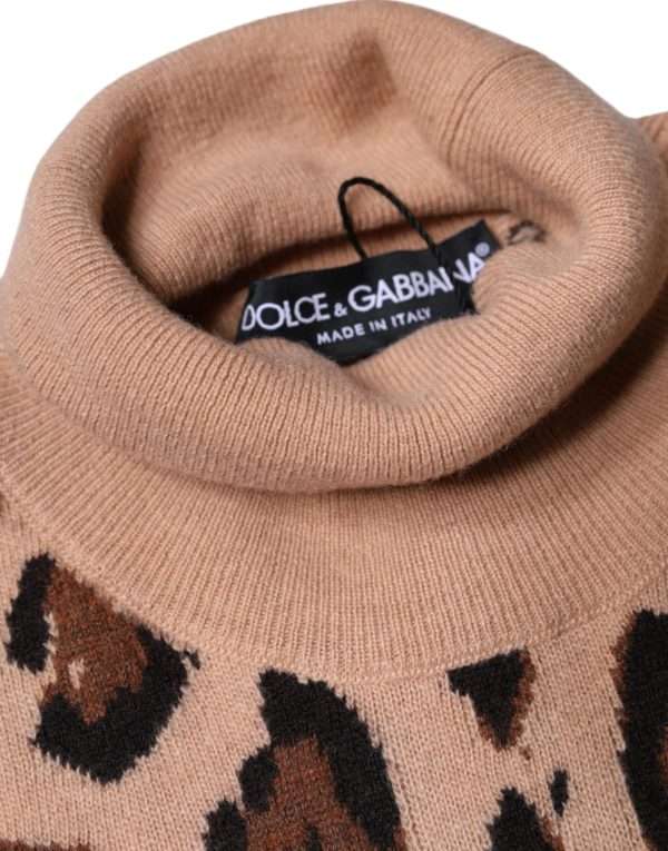 Beige Leopard Print Wool Turtleneck Top - Image 6