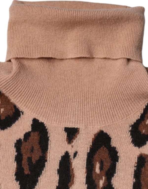 Beige Leopard Print Wool Turtleneck Top - Image 8