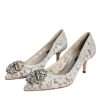 White Taormina Lace Crystal Heel Pumps Shoes - Image 3