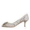 White Taormina Lace Crystal Heel Pumps Shoes - Image 8