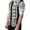 White Black Silk Studded Stone Crystal Shirt - Image 3