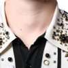 White Black Silk Studded Stone Crystal Shirt - Image 5