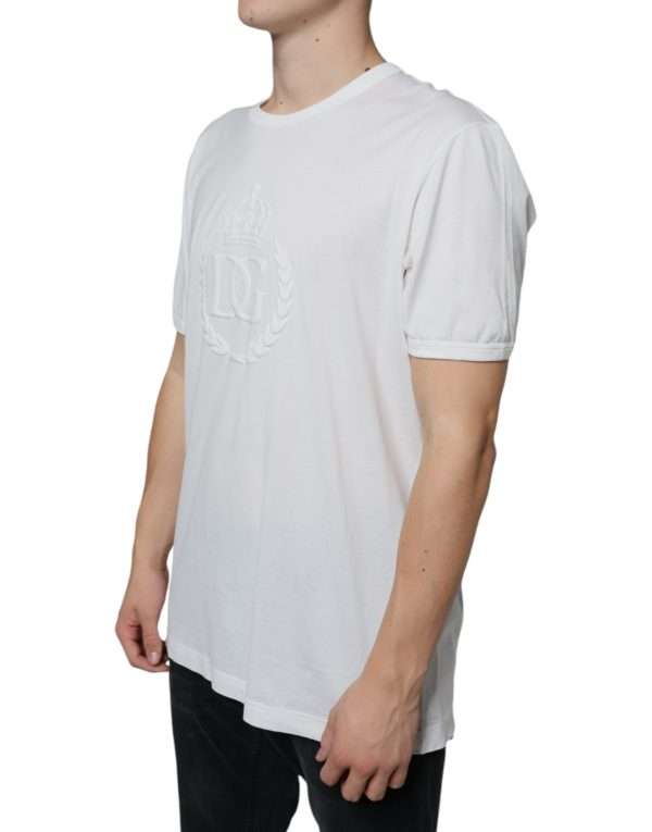 White Logo Embossed Cotton Crewneck T-shirt - Image 3