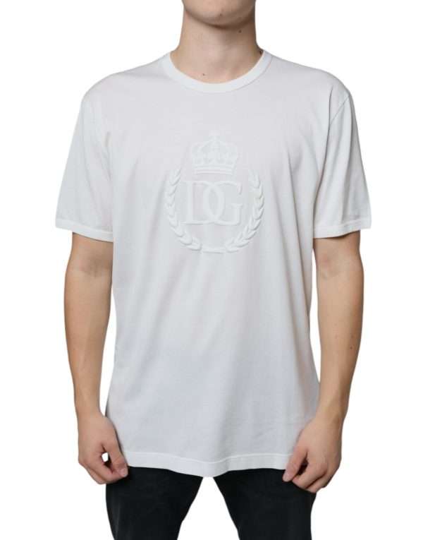 White Logo Embossed Cotton Crewneck T-shirt - Image 6