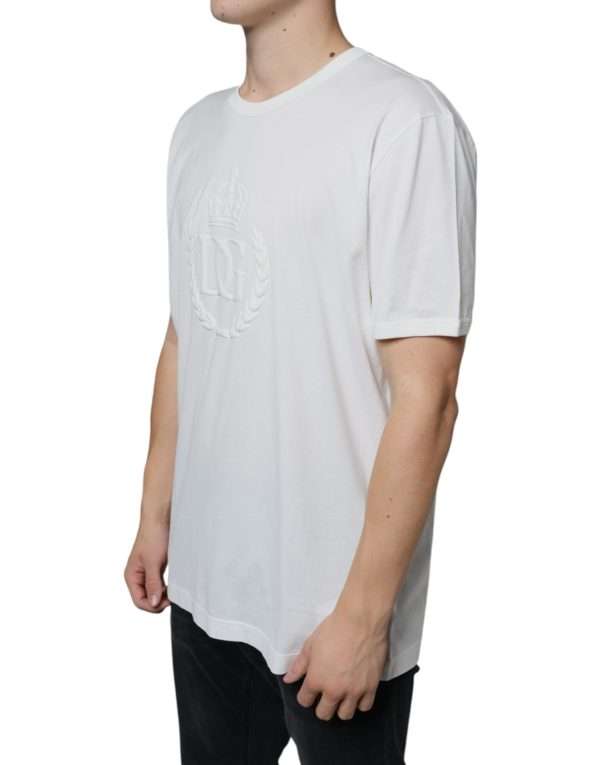 White Logo Embossed Cotton Crewneck T-shirt - Image 8