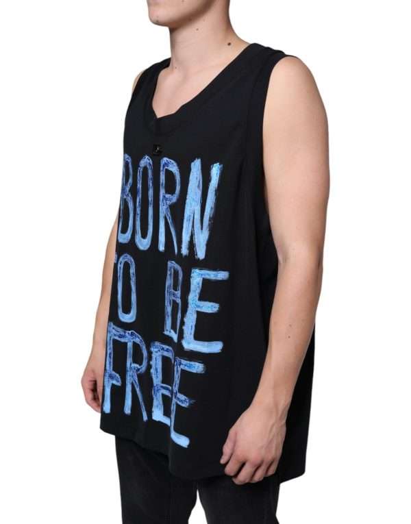Black Cotton Born To Be Free Sleeveless T-shirt - Image 3
