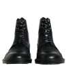 Black Leather Lace Up Mid Calf Boots Shoes - Image 2