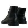 Black Leather Lace Up Mid Calf Boots Shoes - Image 4
