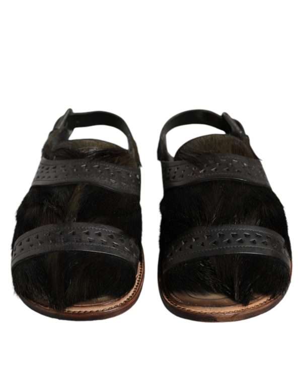 Black Gazelle Hair Leather Flats Sandals Shoes - Image 2