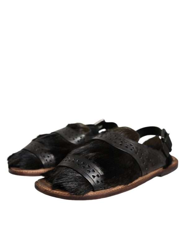 Black Gazelle Hair Leather Flats Sandals Shoes - Image 3