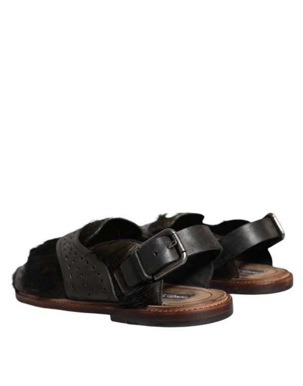 Black Gazelle Hair Leather Flats Sandals Shoes - Image 4