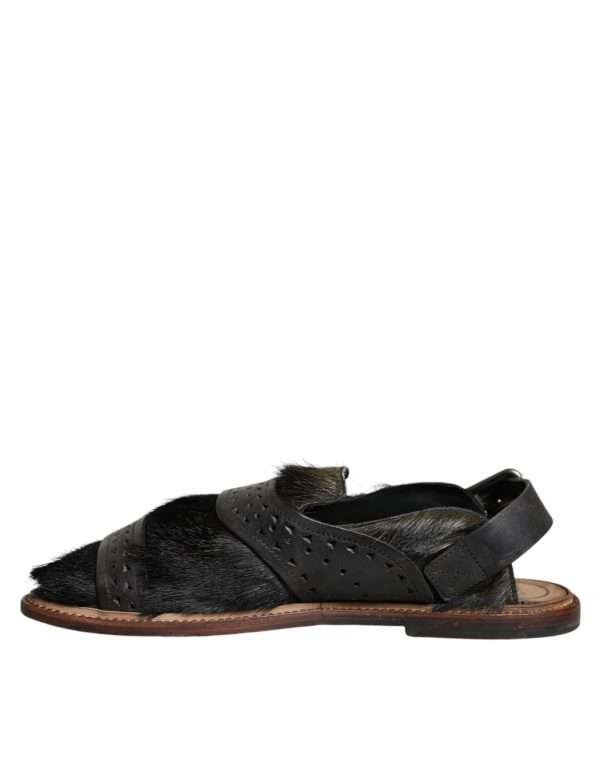 Black Gazelle Hair Leather Flats Sandals Shoes - Image 5