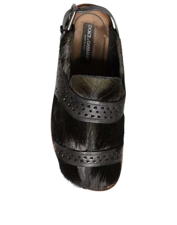 Black Gazelle Hair Leather Flats Sandals Shoes - Image 6