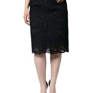 Black Floral Lace High Waist Pencil Cut Skirt