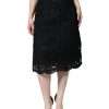 Black Floral Lace High Waist Pencil Cut Skirt - Image 7