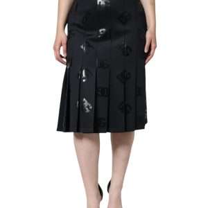 Black DG Monogram Pleated Midi Skirt
