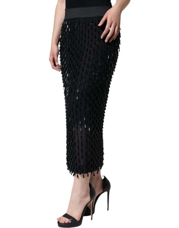 Black Embellished Pencil Cut Midi Skirt - Image 3