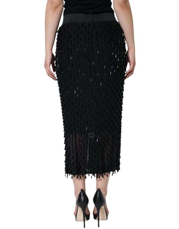 Black Embellished Pencil Cut Midi Skirt - Image 4