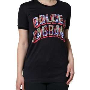 Black Cotton Logo Print Round Neck T-shirt