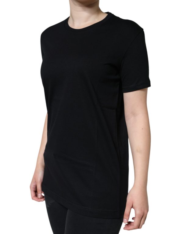 Black Cotton Crew Neck Short Sleeve T-shirt - Image 3