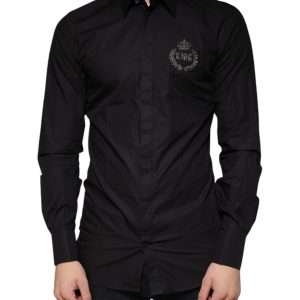 Black King Crown Embroidered GOLD Dress Shirt