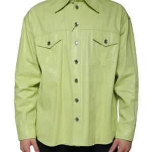 Green Cotton Collared Men Button Down Shirt