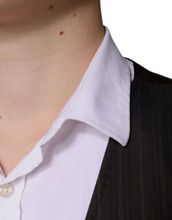 Black Cotton Waistcoat Dress Formal Vest - Image 6