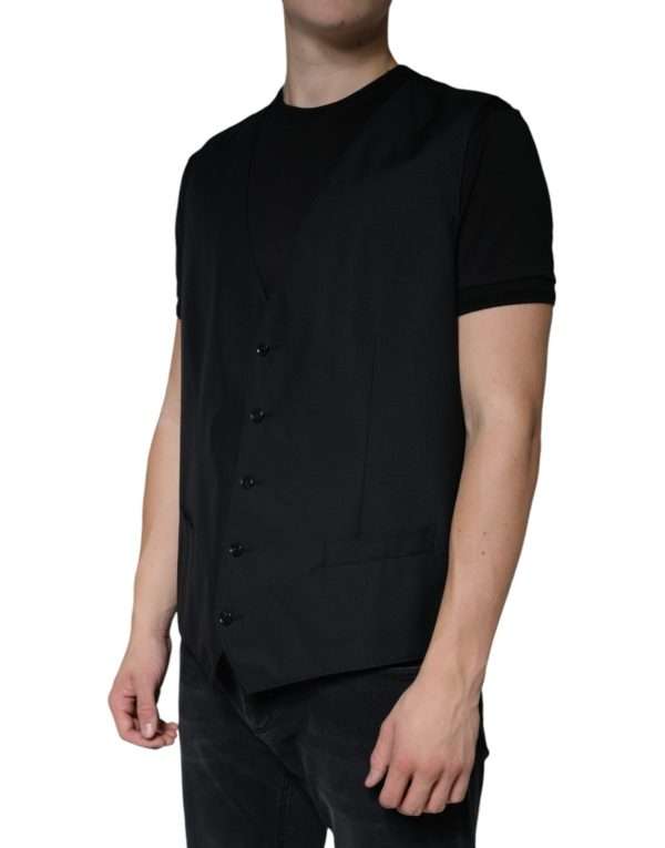 Black Wool Waistcoat Dress Formal Vest - Image 3