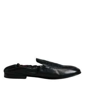 Black Logo Embroidered Leather Loafer Men Dress Shoes