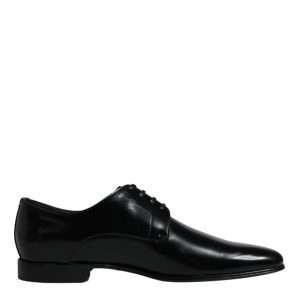 Black Leather Lace Up Men Derby Formal Shoes