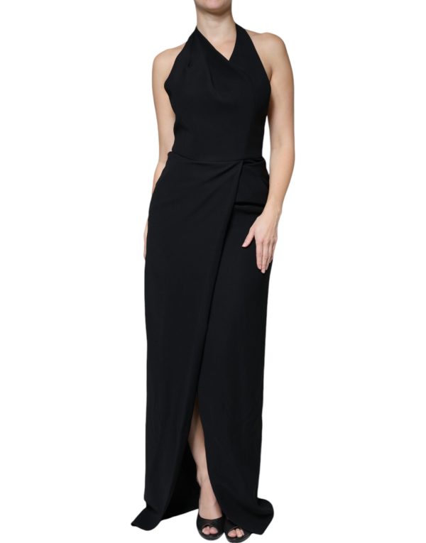Black Sleeveless Halter Sheath Long Gown Dress - Image 2