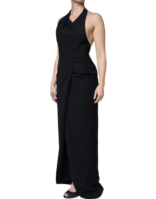 Black Sleeveless Halter Sheath Long Gown Dress - Image 3