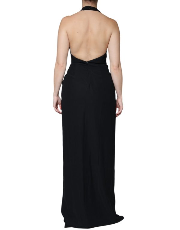 Black Sleeveless Halter Sheath Long Gown Dress - Image 4