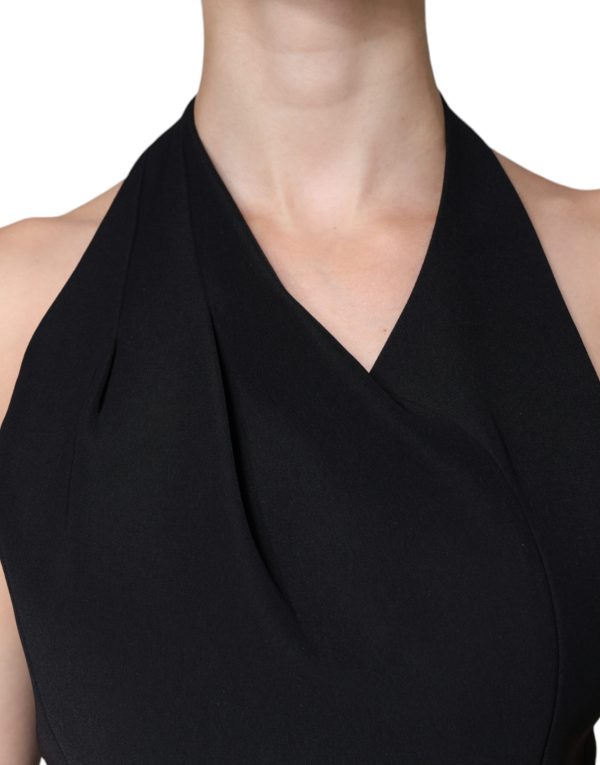 Black Sleeveless Halter Sheath Long Gown Dress - Image 5